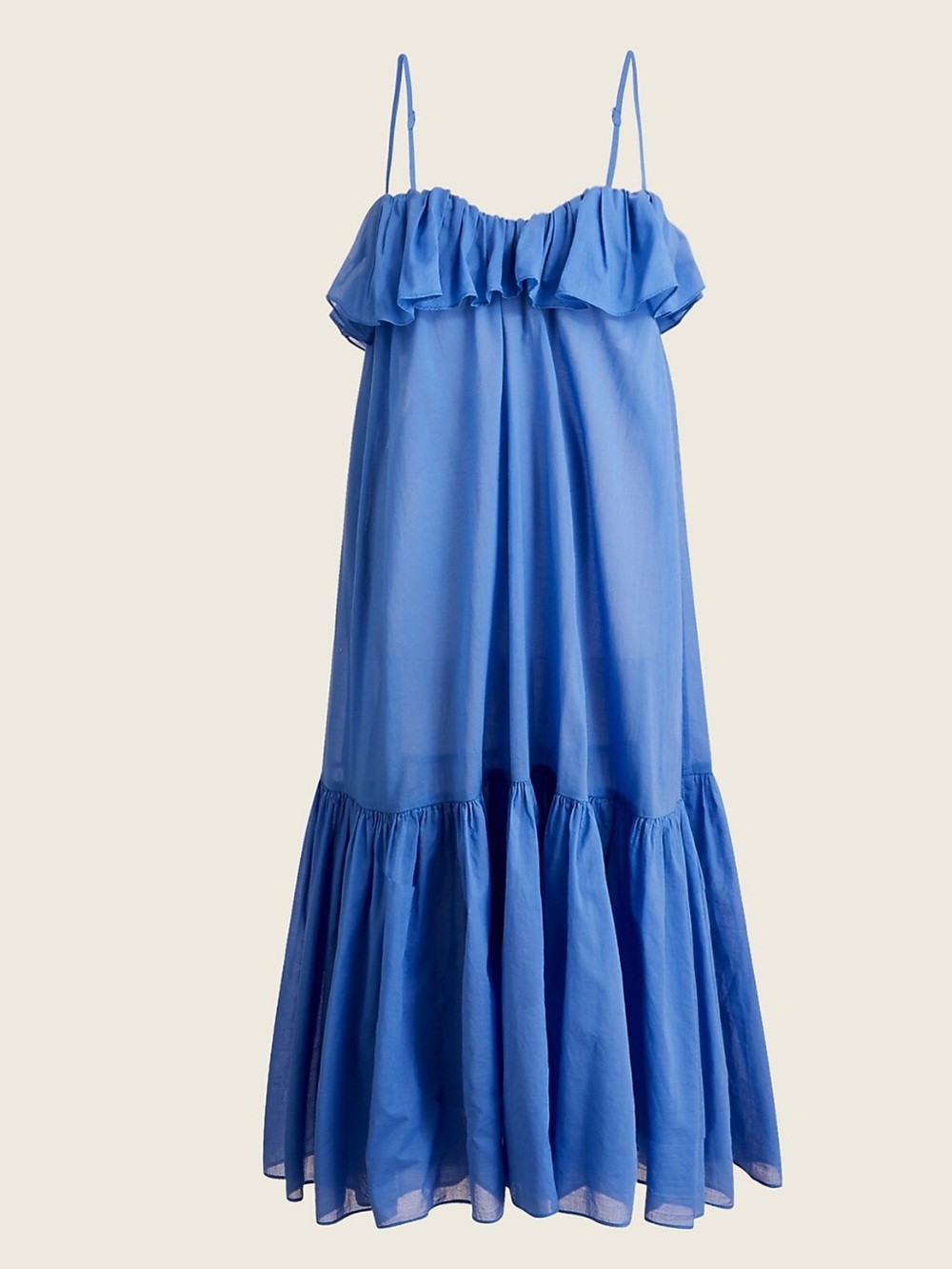 J. Crew Spaghetti Strap Ruffle Midi Dress in Retro Blue
